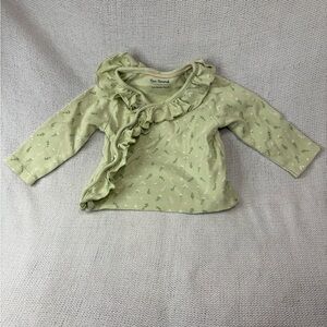 Mon Caramel Ruffle Wrap Top, Green Floral Daisy Print